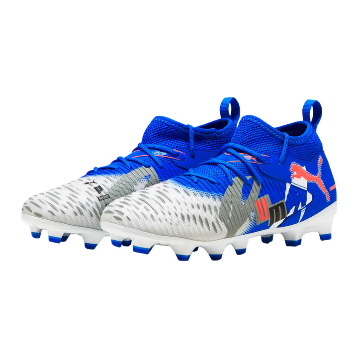 Future 8 Match Forever FG/AG Jr - White/Ultra Blue/Feather Gray/Black-Glowing Red